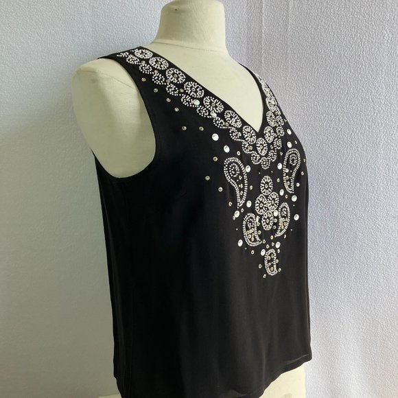 Black Silk Beaded Shell Top - Picture 2 of 9